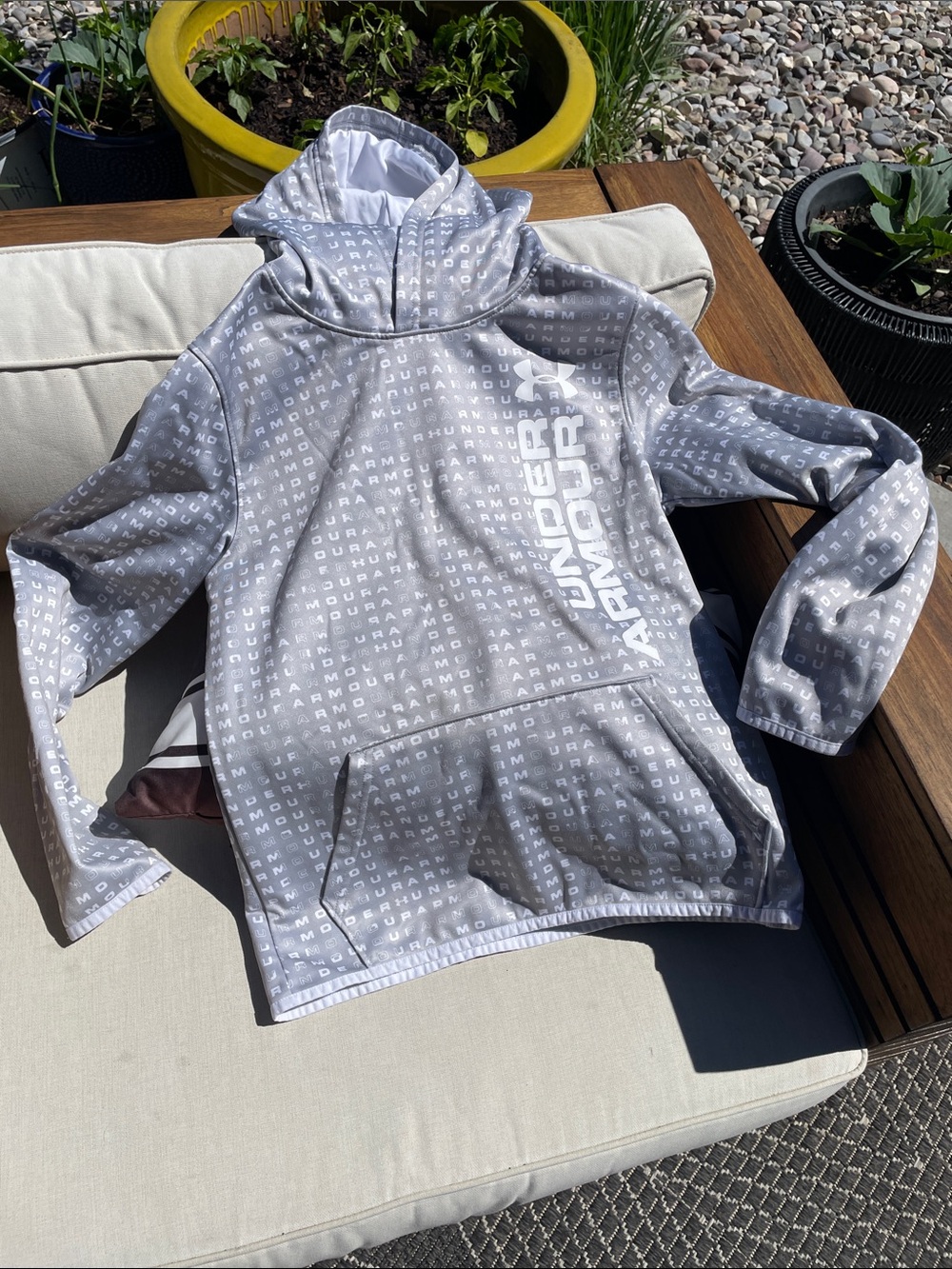 Under Armour Light Gray Allover Logo Pullover Hoodie